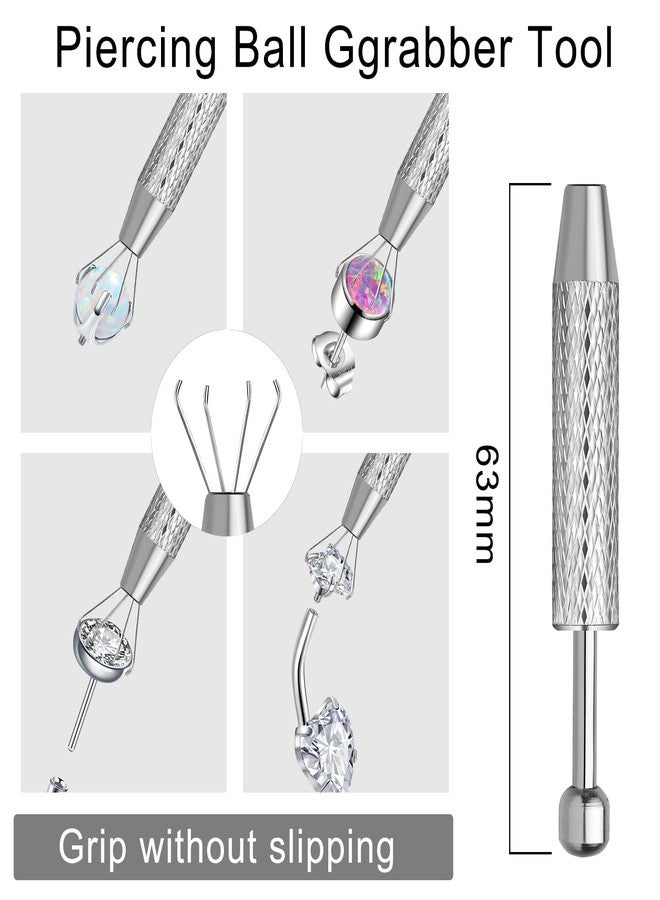 VOJO مجموعة أدوات التقاط الكرة للثقب VOJO 16G، 18G من الفولاذ المقاوم للصدأ مع تطبيق أقراط ذات ظهر مسطح مع دبابيس إدخال ملولبة وغير ملولبة لتغيير مجوهرات الأذن والأنف والشفتين والجسم (أدوات ثقب + أداة التقاط الكرة)  - Image 2