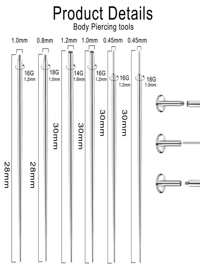 VOJO مجموعة أدوات التقاط الكرة للثقب VOJO 16G، 18G من الفولاذ المقاوم للصدأ مع تطبيق أقراط ذات ظهر مسطح مع دبابيس إدخال ملولبة وغير ملولبة لتغيير مجوهرات الأذن والأنف والشفتين والجسم (أدوات ثقب + أداة التقاط الكرة)  - Image 3