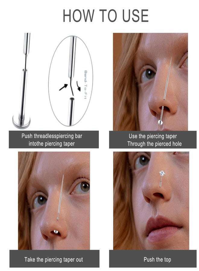 VOJO مجموعة أدوات التقاط الكرة للثقب VOJO 16G، 18G من الفولاذ المقاوم للصدأ مع تطبيق أقراط ذات ظهر مسطح مع دبابيس إدخال ملولبة وغير ملولبة لتغيير مجوهرات الأذن والأنف والشفتين والجسم (أدوات ثقب + أداة التقاط الكرة)  - Image 4