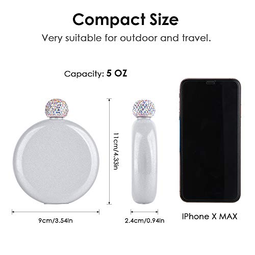 Junya Cute Liquor Flask for Women,Junya Pretty Glitter Coating Whiskey Steel Flasks,Shining Rhinestone Cap,Portable Wine Flask for Drink Wedding Gifts for Women,5 oz - Image 2