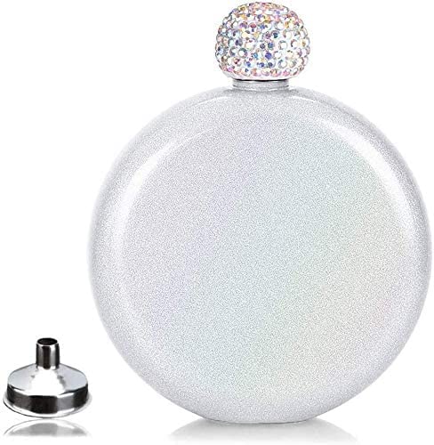 Junya Cute Liquor Flask for Women,Junya Pretty Glitter Coating Whiskey Steel Flasks,Shining Rhinestone Cap,Portable Wine Flask for Drink Wedding Gifts for Women,5 oz - Image 1