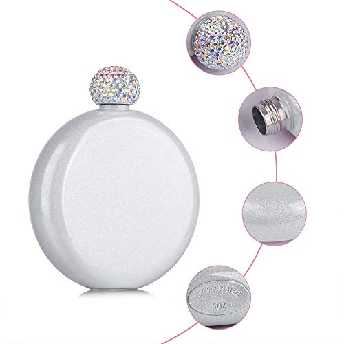 Junya Cute Liquor Flask for Women,Junya Pretty Glitter Coating Whiskey Steel Flasks,Shining Rhinestone Cap,Portable Wine Flask for Drink Wedding Gifts for Women,5 oz - Image 3