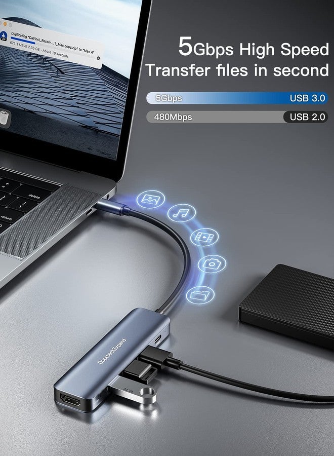 DockteckExpand USB C HUB, DockteckExpand USB-C Multiport Adapter 5 in 1 with 4K HDMI, 100W Power Delivery, 3 USB 3.0 Data Ports for MacBook Pro/Air, iPad Pro/Air/Mini 6 and More - Image 5
