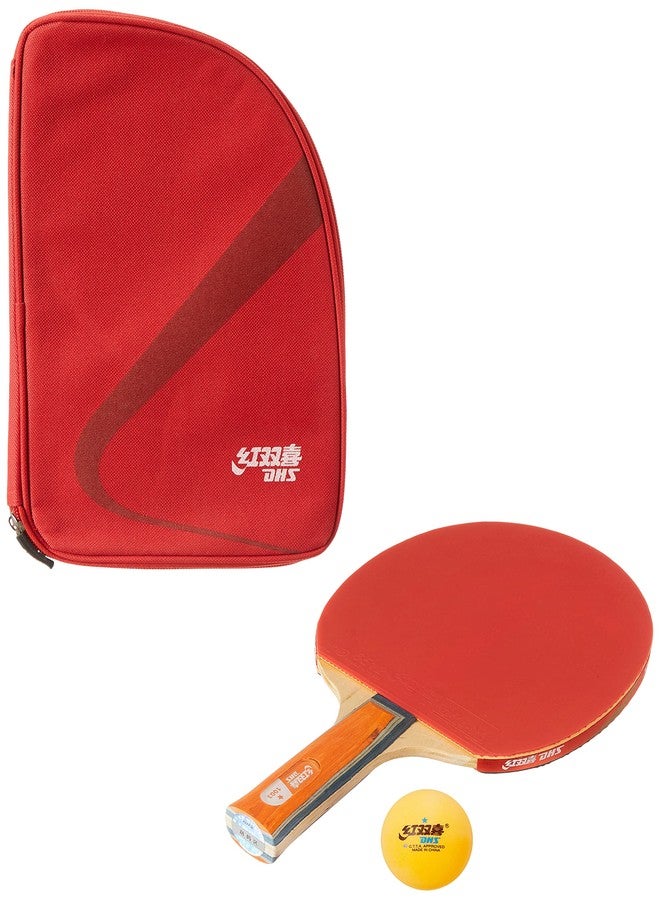 دي إتش أس مضرب تنس خشبي DHS A1003 مع كرة تنس 40 مم، لون برتقالي (علبة من 20 قطعة) وغطاء مضرب تنس خشبي RC103 أحمر - Image 1