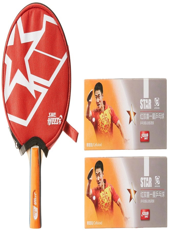 دي إتش أس مضرب تنس خشبي DHS A1003 مع كرة تنس 40 مم، لون برتقالي (علبة من 20 قطعة) وغطاء مضرب تنس خشبي RC103 أحمر - Image 3