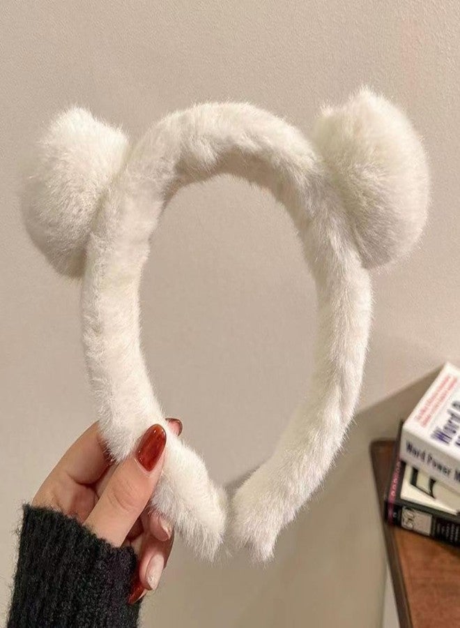 DCELLA Cute Fluffy Faux Fur Head Band Hair Accessories for Kids Girls (White, Brown, Pack of 2) - Image 2