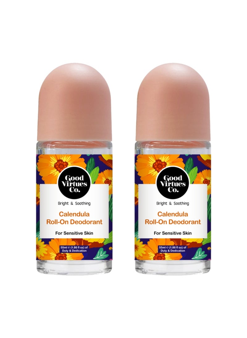 Good Virtues Co. 2 Piece Calendula Roll-On Deodorant Bright and Soothing for Sensitive Skin 55ML - Image 1