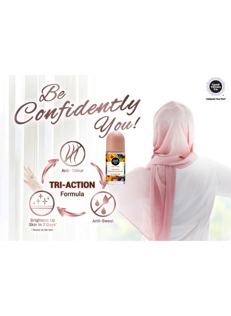 Good Virtues Co. 2 Piece Calendula Roll-On Deodorant Bright and Soothing for Sensitive Skin 55ML - Image 4