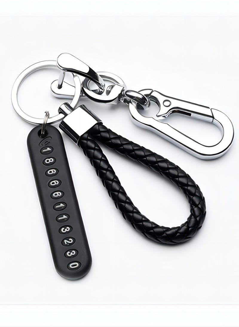 Generic Anti lost Phone Number Plate Braided Rope Key Chain  - Image 1