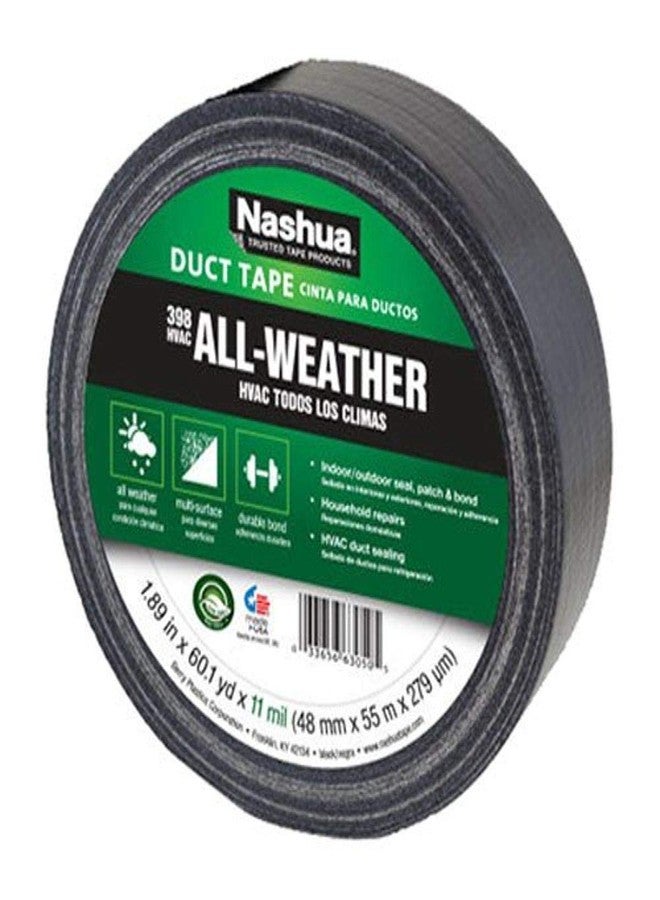 Nashua 398 Black Duct Tape, Heavy Duty, Water Resistant, 1.89 Inch x 60 yds, 1 Roll