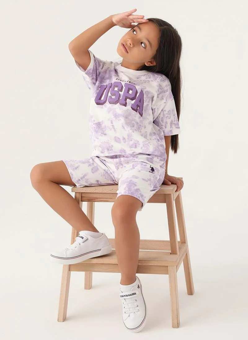 U.S. Polo Assn. U.S. Polo Assn. Girls Beige-Lavender Bermuda Set