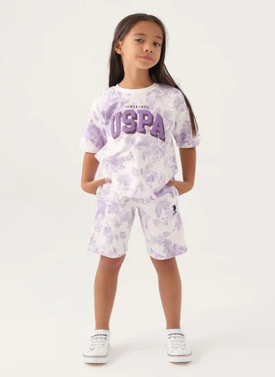 U.S. Polo Assn. U.S. Polo Assn. Girls Beige-Lavender Bermuda Set