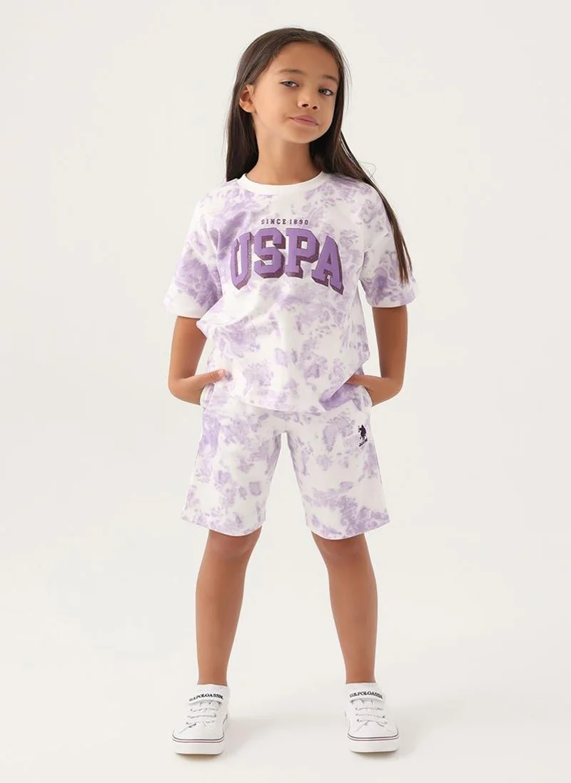 U.S. Polo Assn. U.S. Polo Assn. Girls Beige-Lavender Bermuda Set