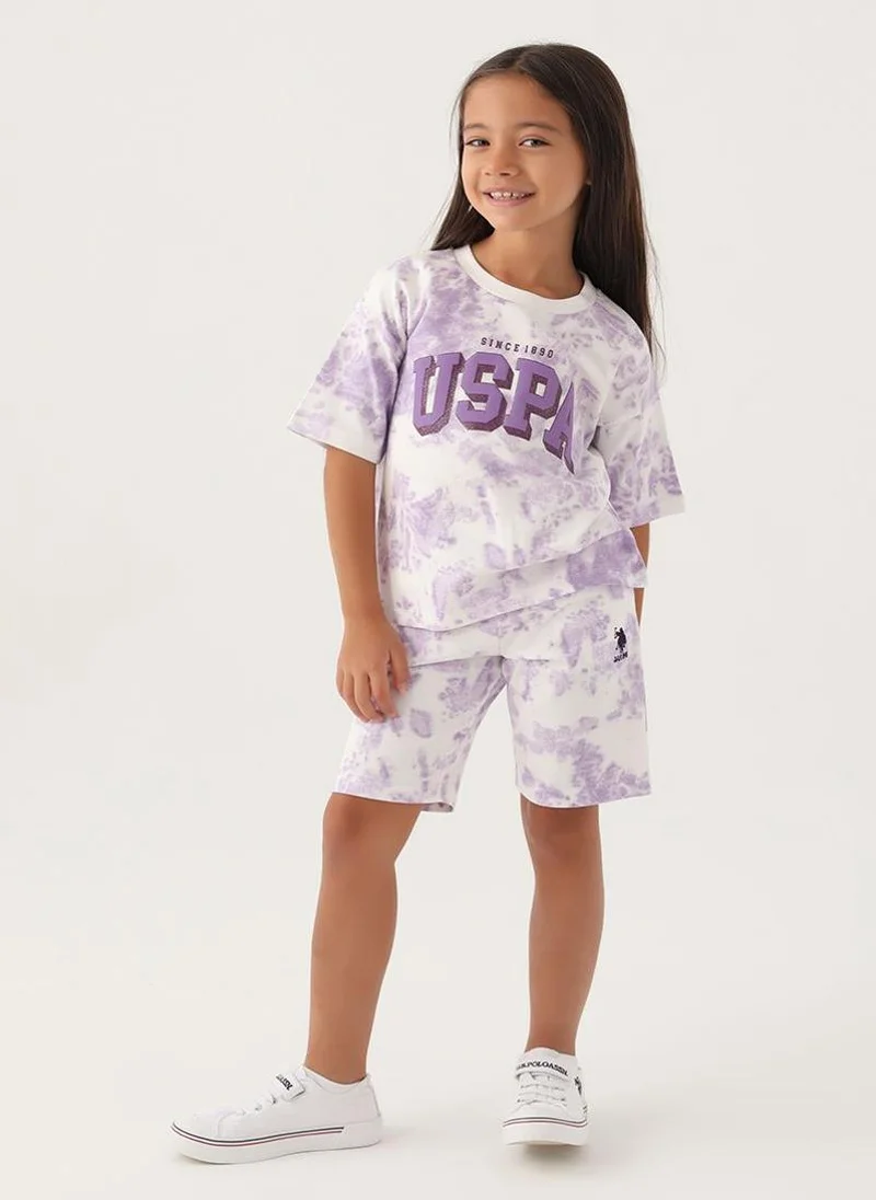 U.S. Polo Assn. U.S. Polo Assn. Girls Beige-Lavender Bermuda Set