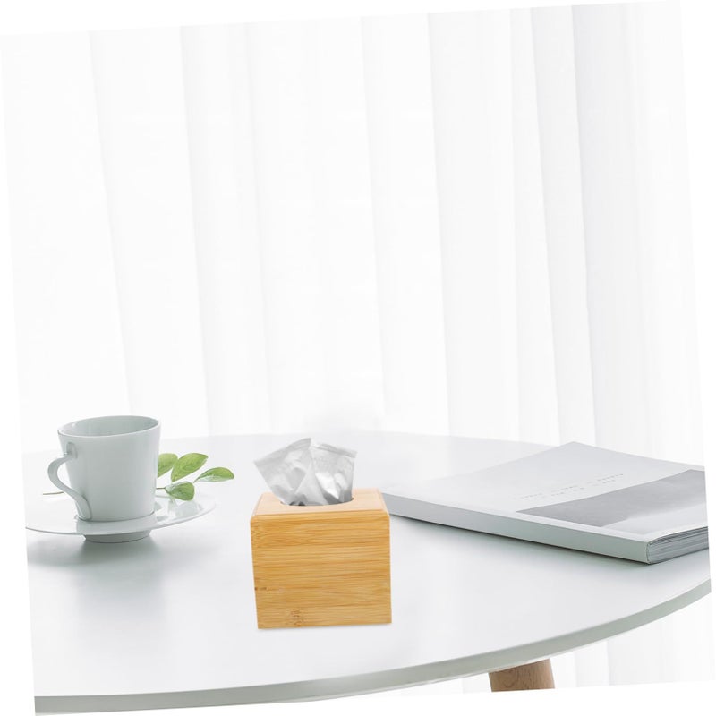 Bamboo Square Tissue Box Dispenser Decorative Storage Box Easy Clean - Image 5
