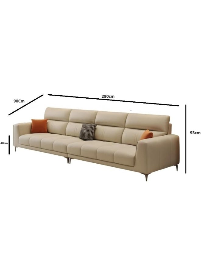 Modern Faux Leather Sofa With Square Arm And Stain Resistant Upholstery 280 X 90 X 94 Cm Orange