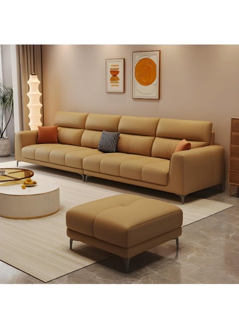 Modern Faux Leather Sofa With Square Arm And Stain Resistant Upholstery 280 X 90 X 94 Cm Orange