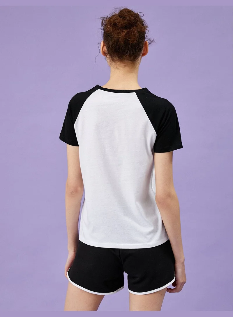 KOTON Color Block T-Shirt Letter Printed Cotton