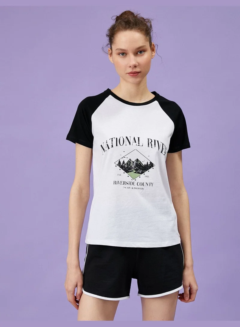 KOTON Color Block T-Shirt Letter Printed Cotton