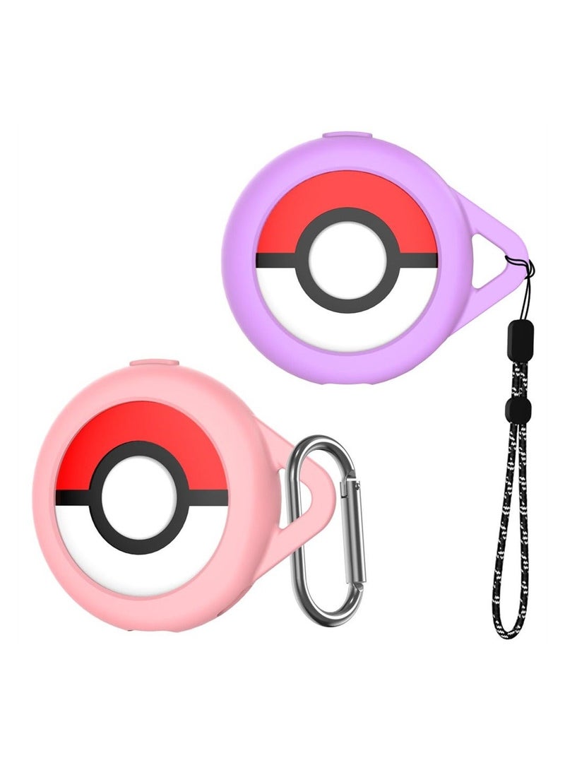 Captaintech Silicone Case Compatible with Pokemon GO Plus + Case, 2 Pack Shockproof Anti-scratch Protective Case Cover for Poke Ball GO Plus + Cover with Wrist Strap Keychain (Purple+Pink) - Image 1