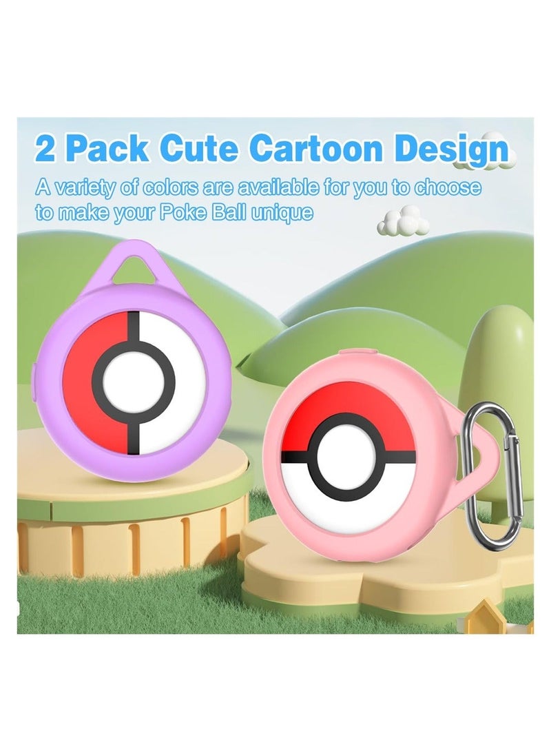 Captaintech Silicone Case Compatible with Pokemon GO Plus + Case, 2 Pack Shockproof Anti-scratch Protective Case Cover for Poke Ball GO Plus + Cover with Wrist Strap Keychain (Purple+Pink) - Image 2