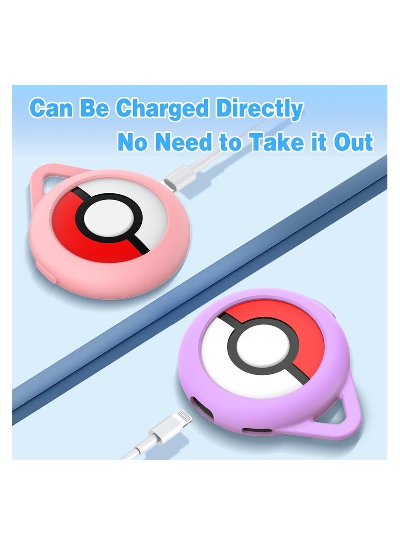 Captaintech Silicone Case Compatible with Pokemon GO Plus + Case, 2 Pack Shockproof Anti-scratch Protective Case Cover for Poke Ball GO Plus + Cover with Wrist Strap Keychain (Purple+Pink) - Image 4