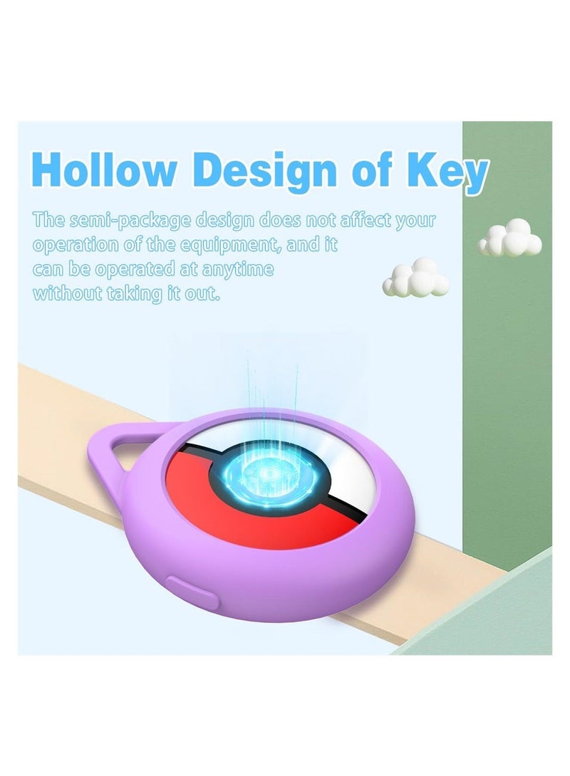 Captaintech Silicone Case Compatible with Pokemon GO Plus + Case, 2 Pack Shockproof Anti-scratch Protective Case Cover for Poke Ball GO Plus + Cover with Wrist Strap Keychain (Purple+Pink) - Image 5