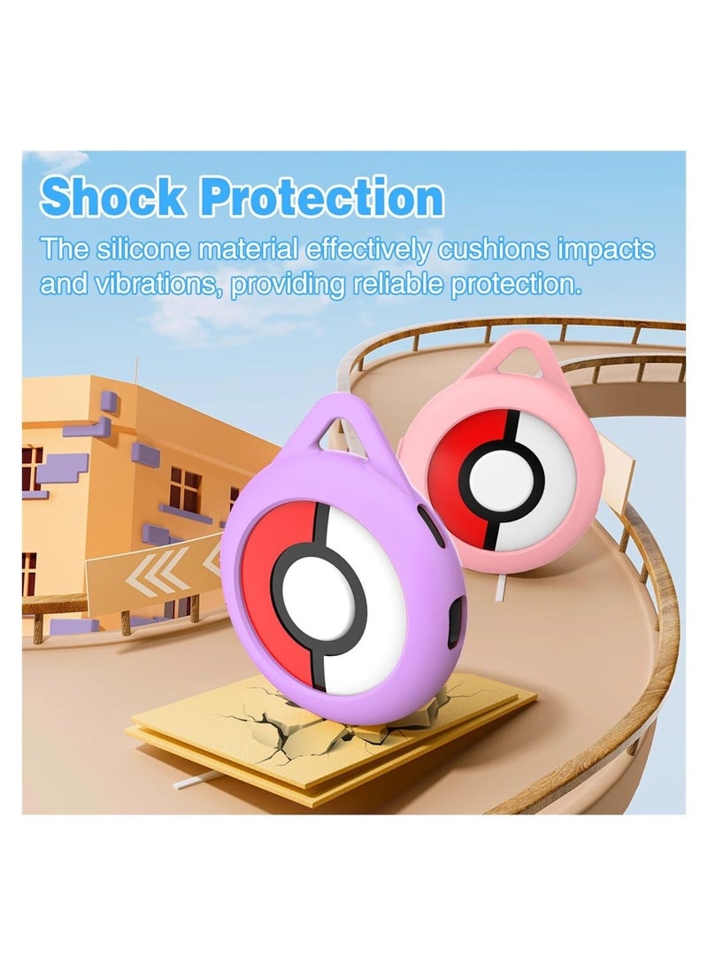 Captaintech Silicone Case Compatible with Pokemon GO Plus + Case, 2 Pack Shockproof Anti-scratch Protective Case Cover for Poke Ball GO Plus + Cover with Wrist Strap Keychain (Purple+Pink) - Image 3