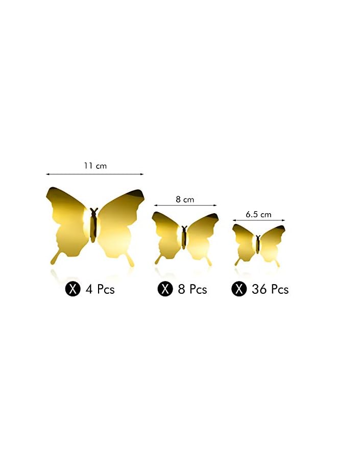 S-TOP 48 Pieces Butterfly Wall Decor DIY Mirror 3D Butterfly Stickers Removable Butterfly Decals for Home Nursery Classroom Bedroom Bathroom Living Room Decor (Gold) - Image 4