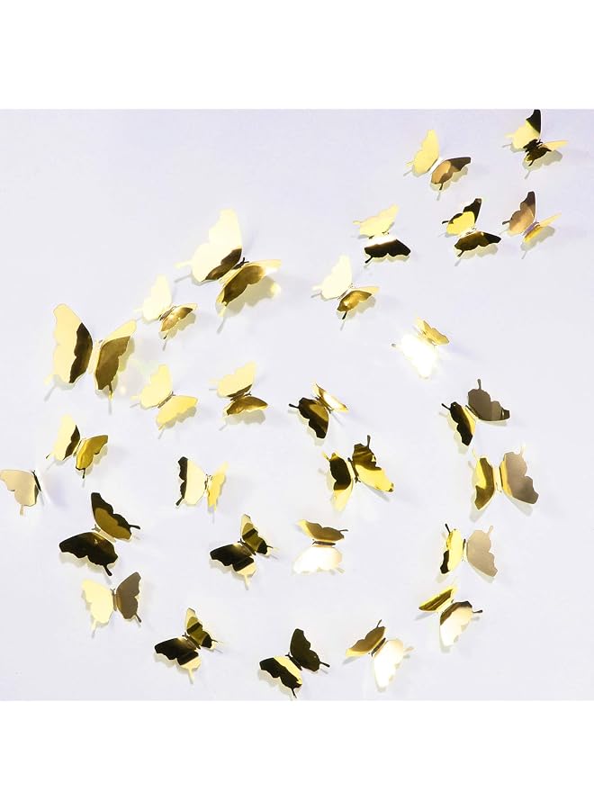 S-TOP 48 Pieces Butterfly Wall Decor DIY Mirror 3D Butterfly Stickers Removable Butterfly Decals for Home Nursery Classroom Bedroom Bathroom Living Room Decor (Gold) - Image 1