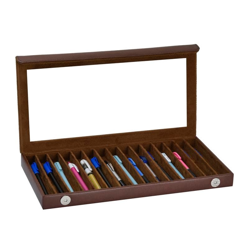 essart Faux Leather Travel Accessories Pen Transparent Display Organizer Box For 15 Pens In Snakebit-Tan Color, Brown - Image 5