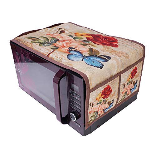 MW PRINTS Microwave Oven Top Cover With 4 Utility Pockets Attractive Digital Prints Dustproof(Flower) - Image 1