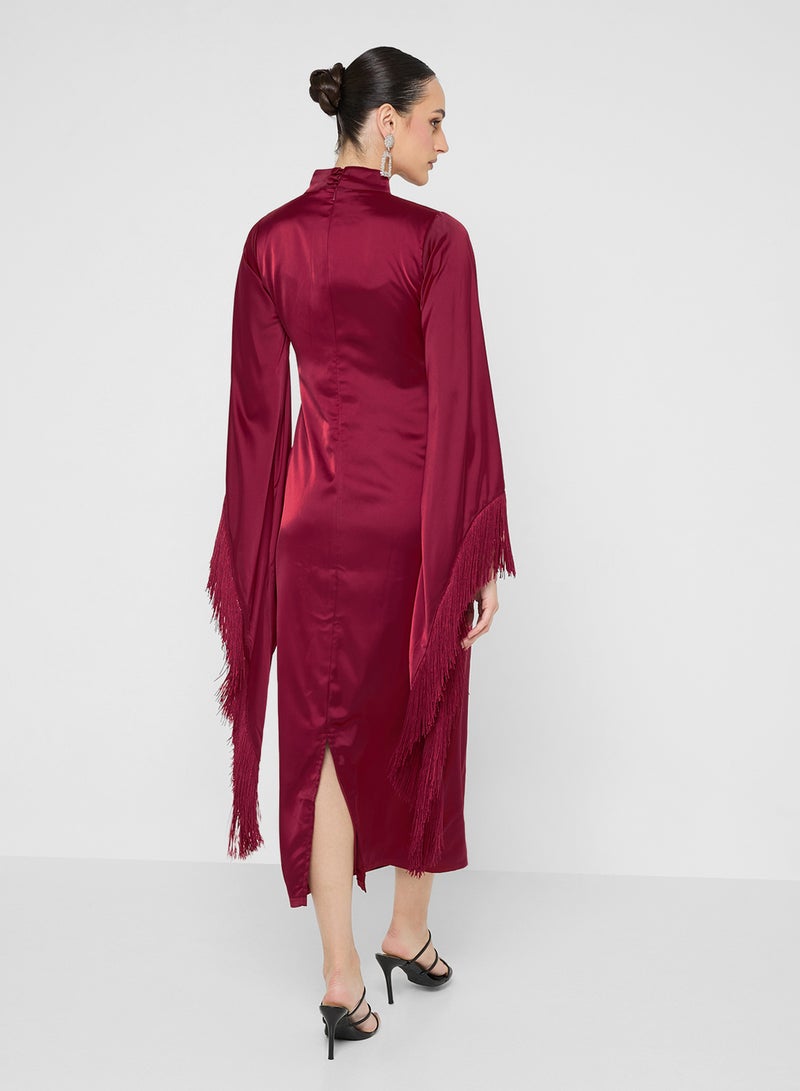 FYOR Timeless Maroon Long-Sleeve Robe Dress with High Neckline - Image 2