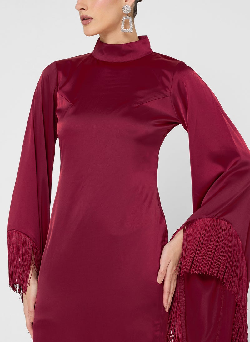 FYOR Timeless Maroon Long-Sleeve Robe Dress with High Neckline - Image 3
