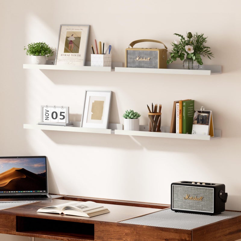 upsimples Floating Shelves for Wall, 23.6 Inch Shelves for Decor Storage Set of 6, Wall Mounted Wood Shelf for Bedroom, Living Room, Bathroom, Kitchen, Long Picture Ledge Shelves, White - Image 4
