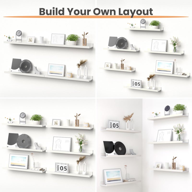 upsimples Floating Shelves for Wall, 23.6 Inch Shelves for Decor Storage Set of 6, Wall Mounted Wood Shelf for Bedroom, Living Room, Bathroom, Kitchen, Long Picture Ledge Shelves, White - Image 2
