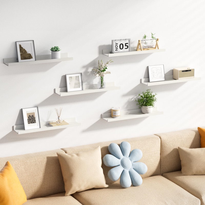 upsimples Floating Shelves for Wall, 23.6 Inch Shelves for Decor Storage Set of 6, Wall Mounted Wood Shelf for Bedroom, Living Room, Bathroom, Kitchen, Long Picture Ledge Shelves, White - Image 5