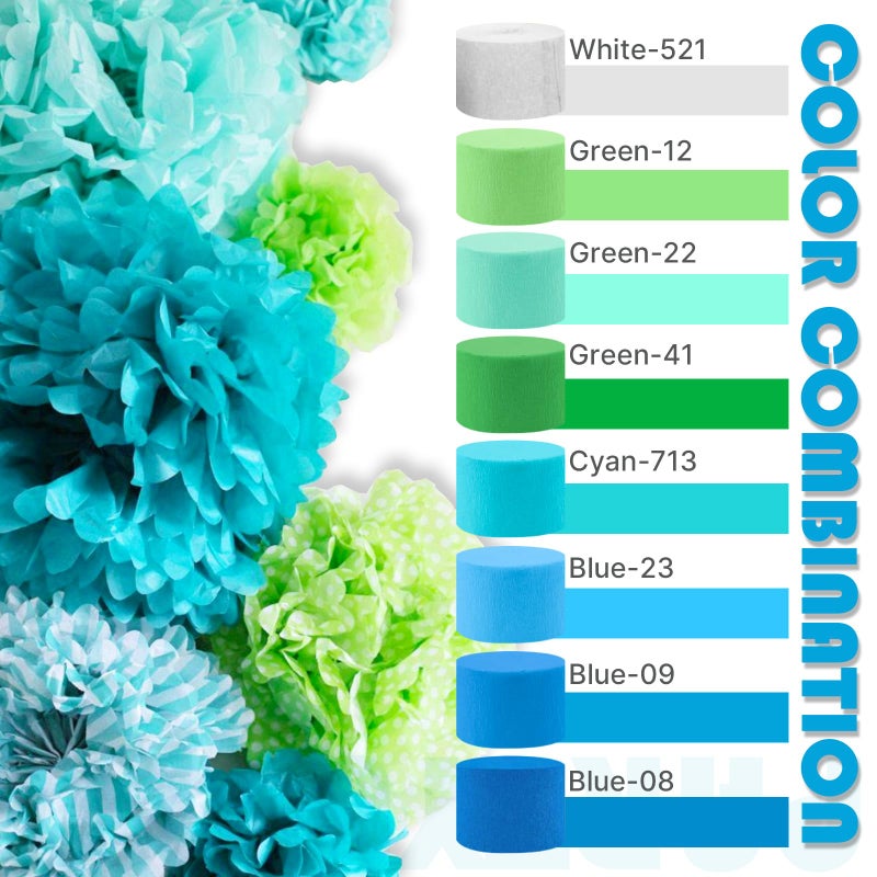 PartyWoo Crepe Paper Streamers 6 Rolls 492 ft Pack of Blue Pastel Blue Green and Lime Crepe Paper for Graduation Wedding Baby Shower Gender Reveal Birthday Party Decorations (1.8 Inch x 82 Ft/Roll) - Image 3