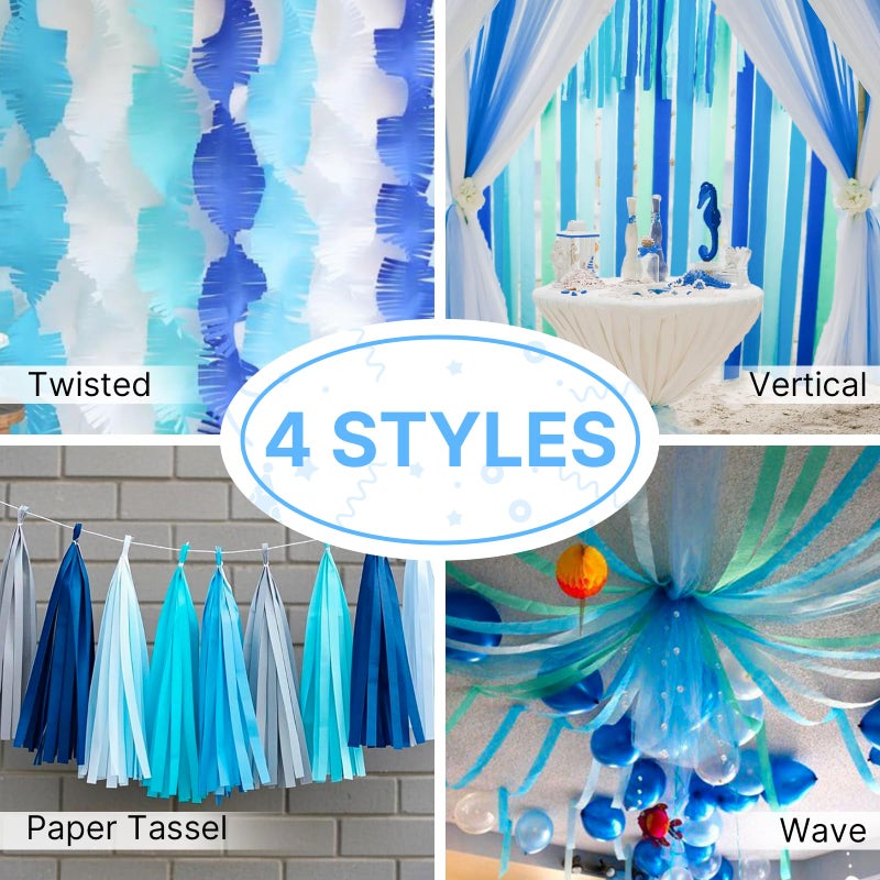 PartyWoo Crepe Paper Streamers 6 Rolls 492 ft Pack of Blue Pastel Blue Green and Lime Crepe Paper for Graduation Wedding Baby Shower Gender Reveal Birthday Party Decorations (1.8 Inch x 82 Ft/Roll) - Image 5