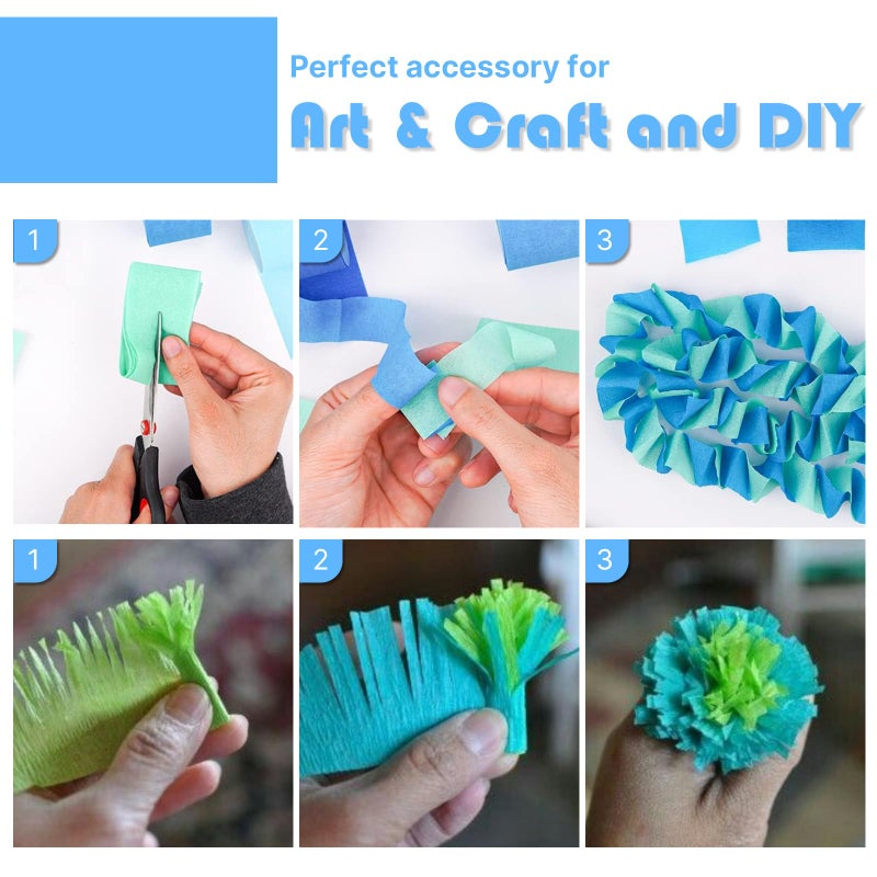 PartyWoo Crepe Paper Streamers 6 Rolls 492 ft Pack of Blue Pastel Blue Green and Lime Crepe Paper for Graduation Wedding Baby Shower Gender Reveal Birthday Party Decorations (1.8 Inch x 82 Ft/Roll) - Image 4