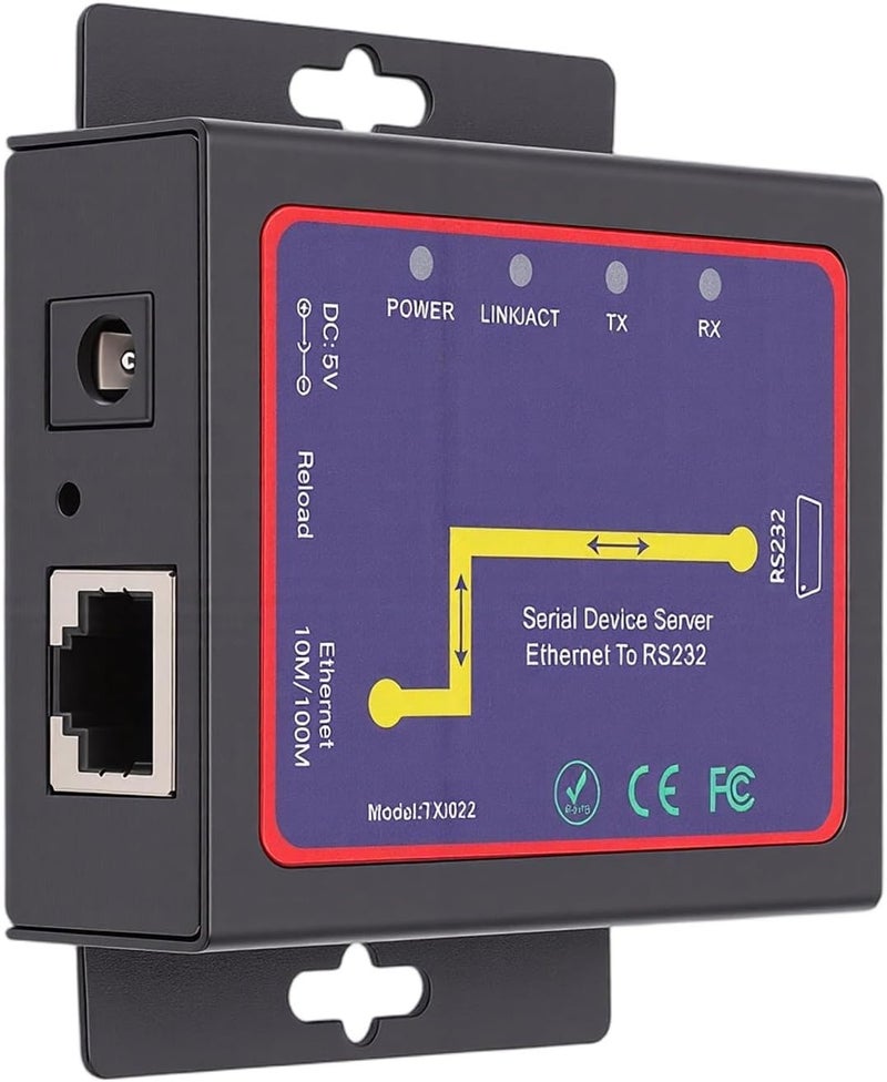 Dpofirs Industrial Serial Server, 232 to Ethernet Converter with ESD Protection and IP Protocol, for RTU Data Transmission and 7 8 10 Systems (US Plug) - Image 1
