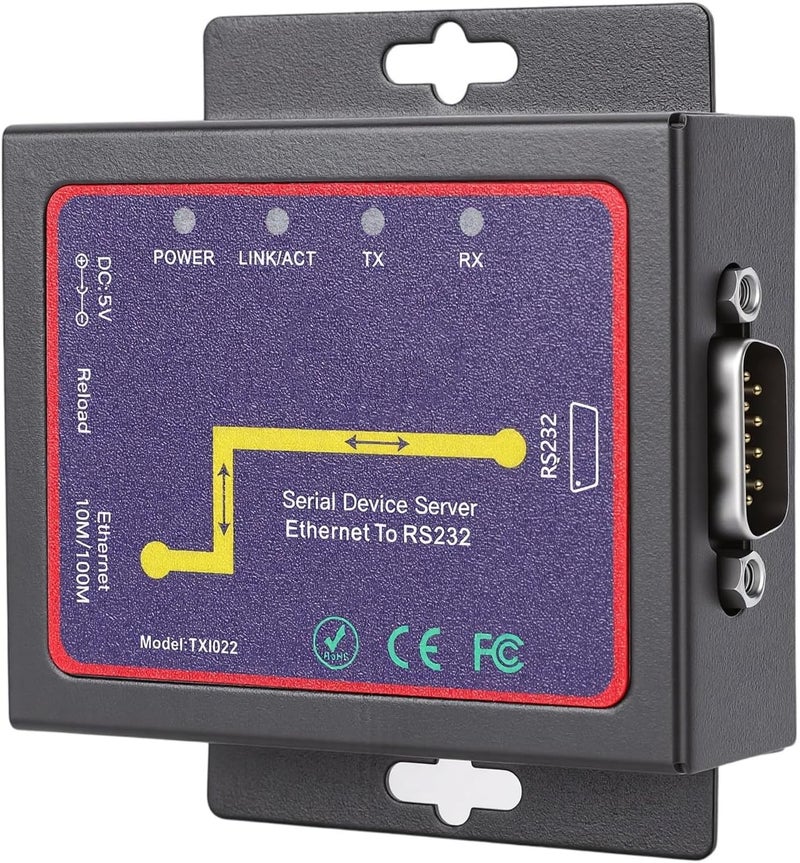 Dpofirs Industrial Serial Server, 232 to Ethernet Converter with ESD Protection and IP Protocol, for RTU Data Transmission and 7 8 10 Systems (US Plug) - Image 2