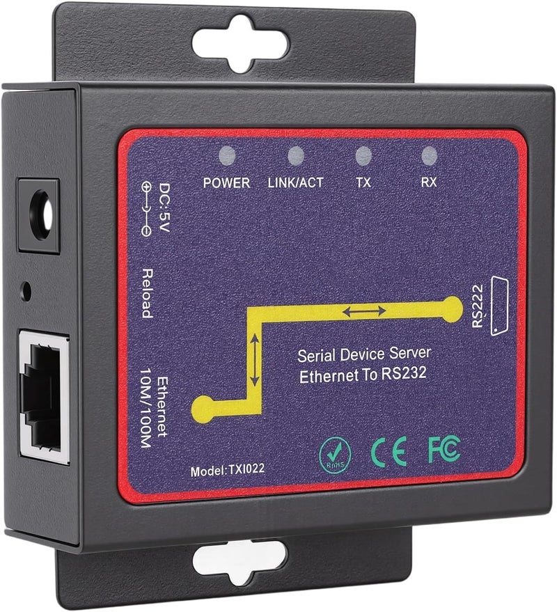 Dpofirs Industrial Serial Server, 232 to Ethernet Converter with ESD Protection and IP Protocol, for RTU Data Transmission and 7 8 10 Systems (US Plug) - Image 3