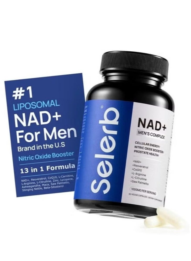المشاهير كبسولات مكمل +NAD للرجال – معزز أكسيد النيتريك مع إل-أرجينين HCl، إل-سيترولين، الزنك، أشواغاندا KSM-66، جذور الماكا، ريسفيراترول وإنزيم CoQ10 لدعم الدورة الدموية، التحمل، الطاقة والحيوية الرجالية، 60 كبسولة - Image 1