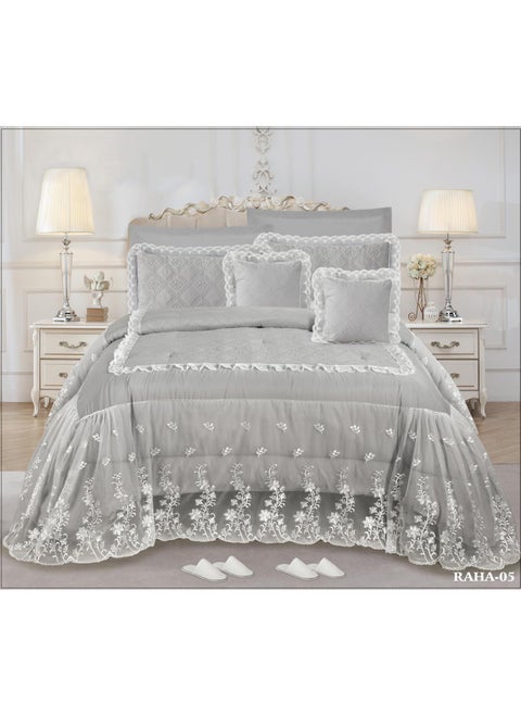 Luxury Bridal Bedding Set 12 Pieces - Large Lace Quilt with Fitted Sheet and Slippers