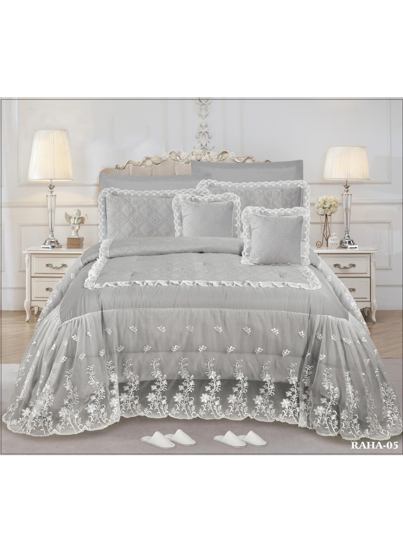 Luxury Bridal Bedding Set 12 Pieces - Large Lace Quilt with Fitted Sheet and Slippers