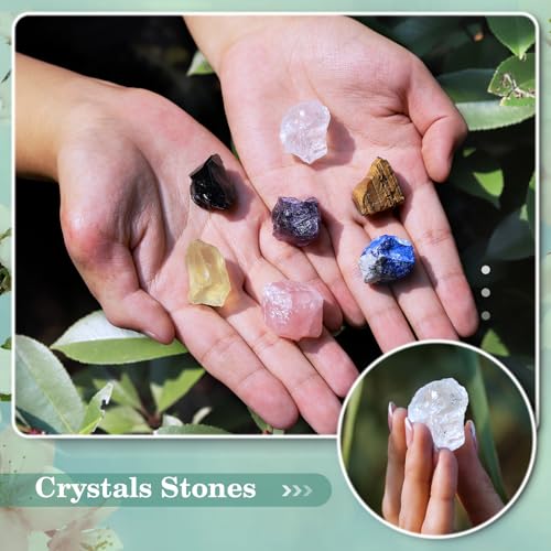 TATOODAA Crystals and Healing Stones, 21 Pcs Healing Crystals Set, 7 Chakra Crystal Stones Set Real Natural Raw Selenite Pyramid Reiki Energy Meditation Chakra Kit with Wooden Box, Crystal Gifts Set for Women - Image 5
