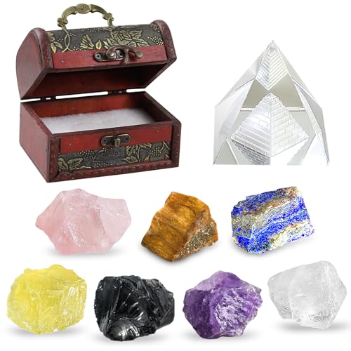 TATOODAA Crystals and Healing Stones, 21 Pcs Healing Crystals Set, 7 Chakra Crystal Stones Set Real Natural Raw Selenite Pyramid Reiki Energy Meditation Chakra Kit with Wooden Box, Crystal Gifts Set for Women - Image 1