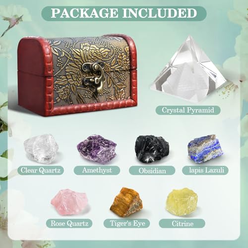 TATOODAA Crystals and Healing Stones, 21 Pcs Healing Crystals Set, 7 Chakra Crystal Stones Set Real Natural Raw Selenite Pyramid Reiki Energy Meditation Chakra Kit with Wooden Box, Crystal Gifts Set for Women - Image 2