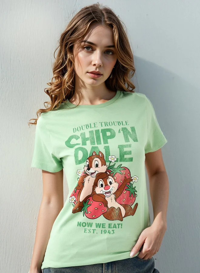 اس بي كاركترز Chip N Dale Print Crew Neck T-shirt